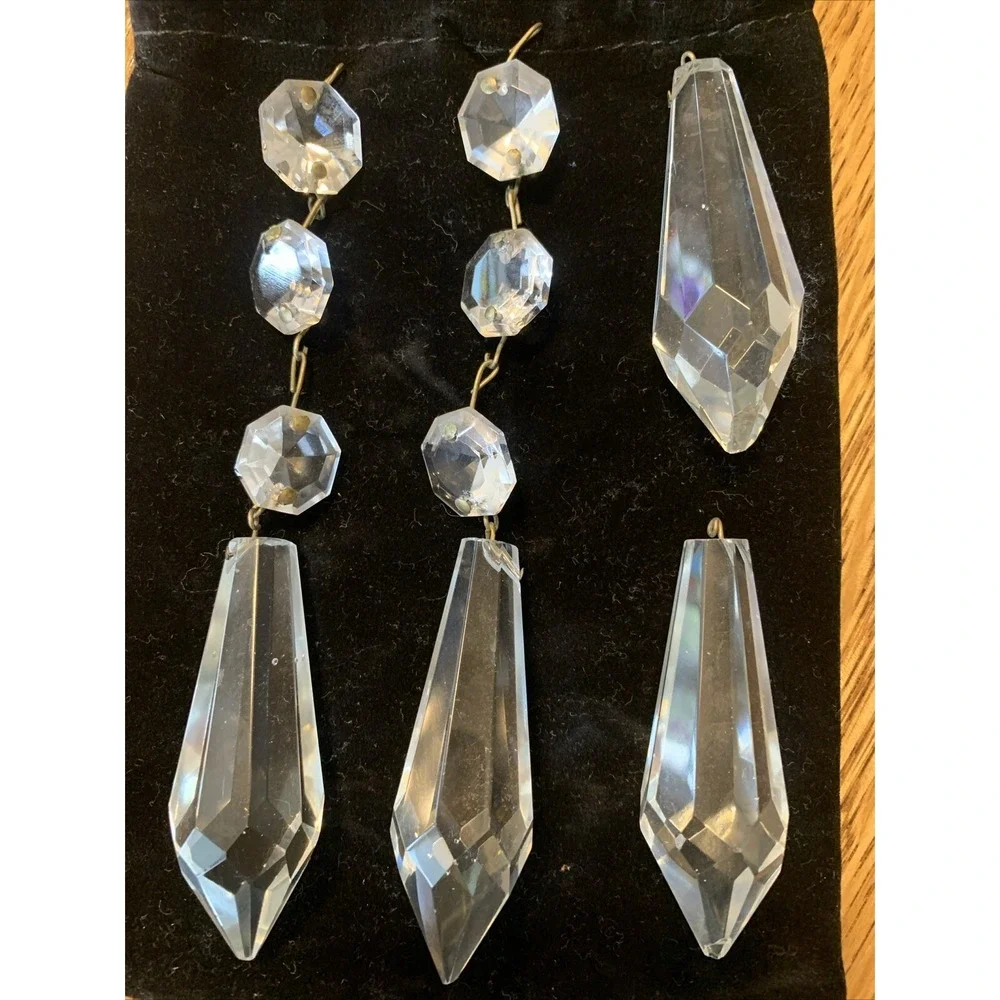 Vintage Crystal Glass Chandelier Lamp Parts ‎ Icicles Prisms Pendants